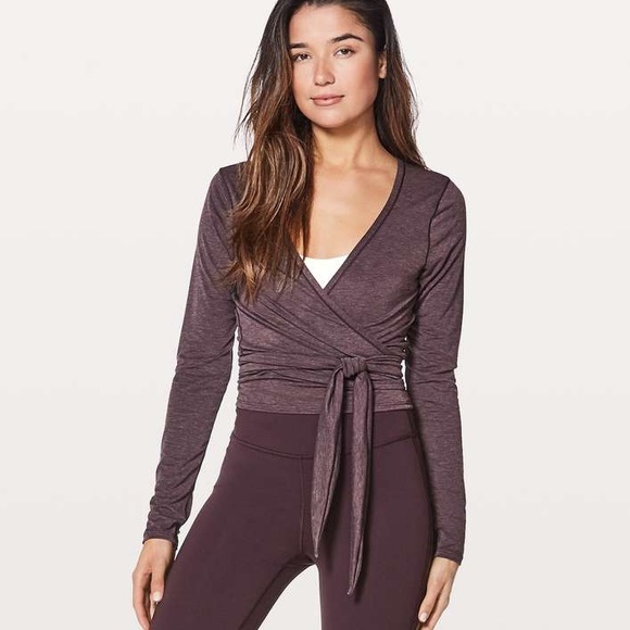 Lululemon Tied To It Wrap Long Sleeve Top Heathered Black Cherry Purple Size 8 - Picture 1 of 6